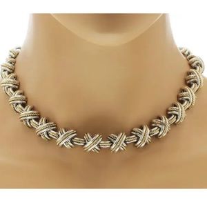 Tiffany & Co .925 Silver 18k Yellow Gold Signature X Crossover Link Necklace